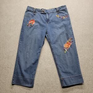 BETS Canvasbacks Womens 16 Jeans Y2K Embroidered Floral Cutout Wide Leg Denim